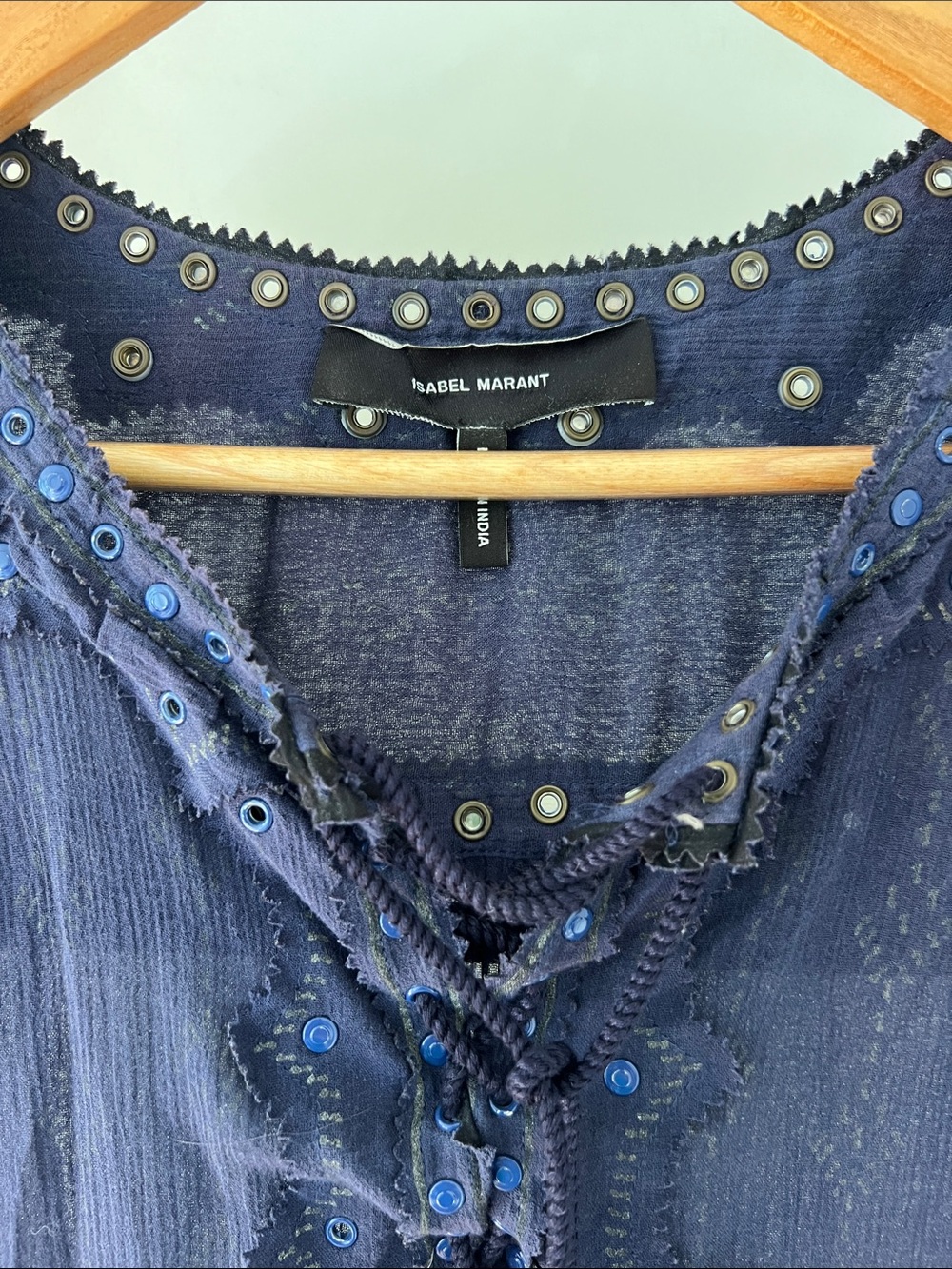 Vintage Isabel Marant Navy Eyelet Peasant Blouse - Picture 2 of 6